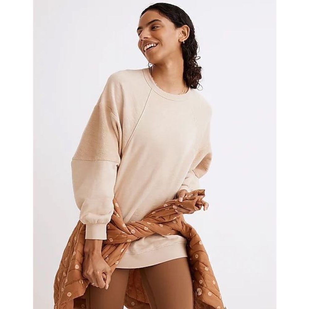 Madewell Women's Brown Cotton Oversized Raglan Pullover Sweatshirt
